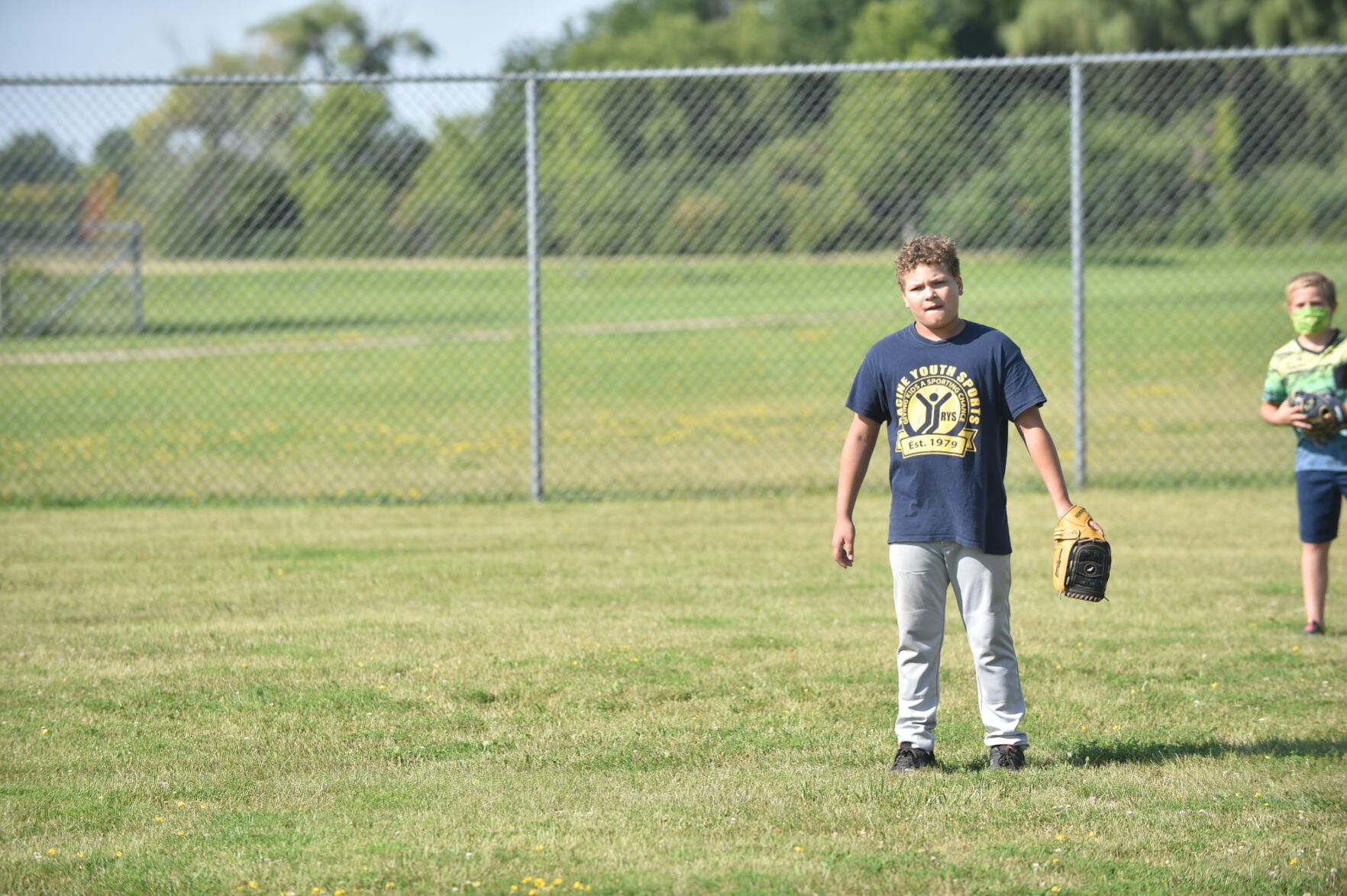Hadden Martinez and Andrew Predny ready to field some fly balls